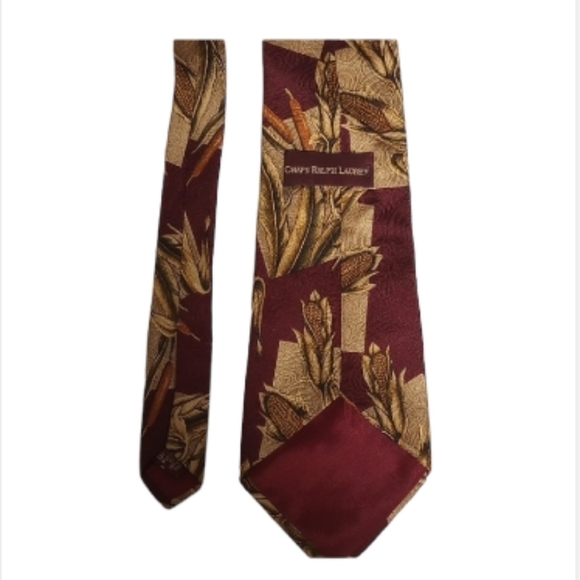Chaps Ralph Lauren Corn and Cattails Patterned Maroon Silk Tie, 58 x 4 - Picture 3 of 5